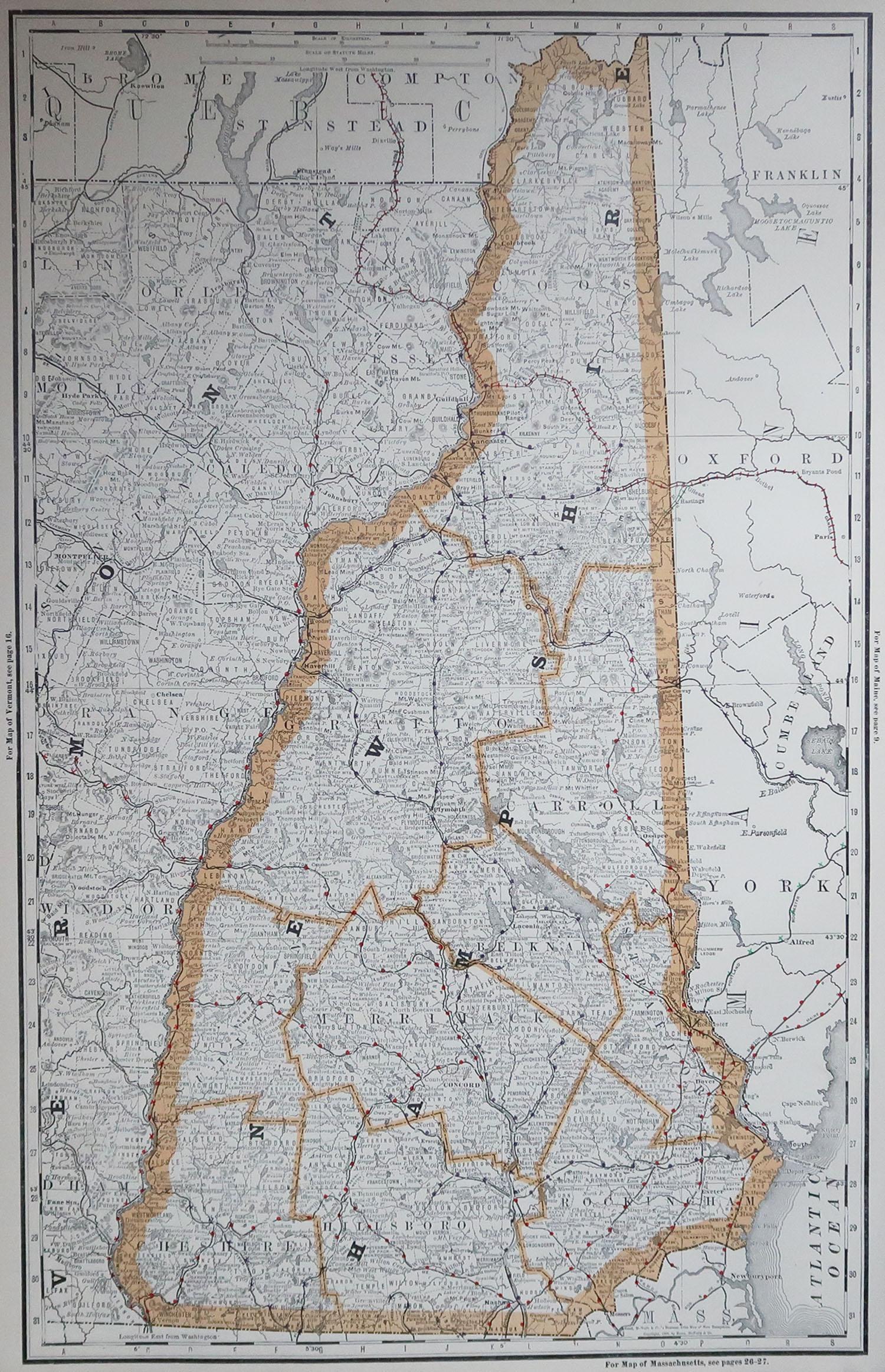 Fabulous map of New Hampshire

Original color

By Rand, McNally & Co.

Published, 1894

Unframed

Free shipping.