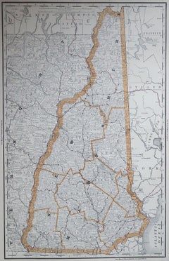 Large Original Antique Map of New Hampshire, USA, 1894