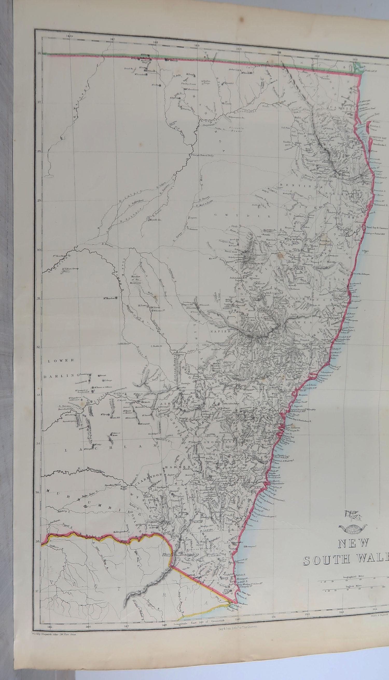 Victorian Large Original Antique Map of New South Wales, Australia, 1861