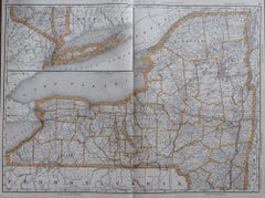 Large Original Antique Map of New York, USA, 1894