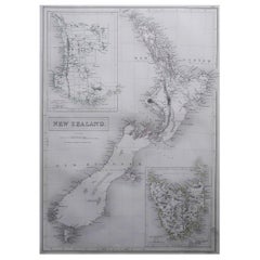 Large Original Antique Map of New Zealand by William Hughes, 1847