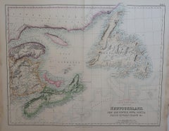 Large Original Antique Map of Newfoundland, Nova Scotia &c. Fullarton, C.1870