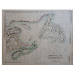 Large Original Antique Map of Newfoundland, Nova Scotia &c. Fullarton, C.1870