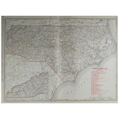 Large Original Antique Map of North Carolina by Rand McNally, circa 1900