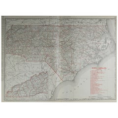 Large Original Antique Map of North Carolina by Rand McNally, circa 1900