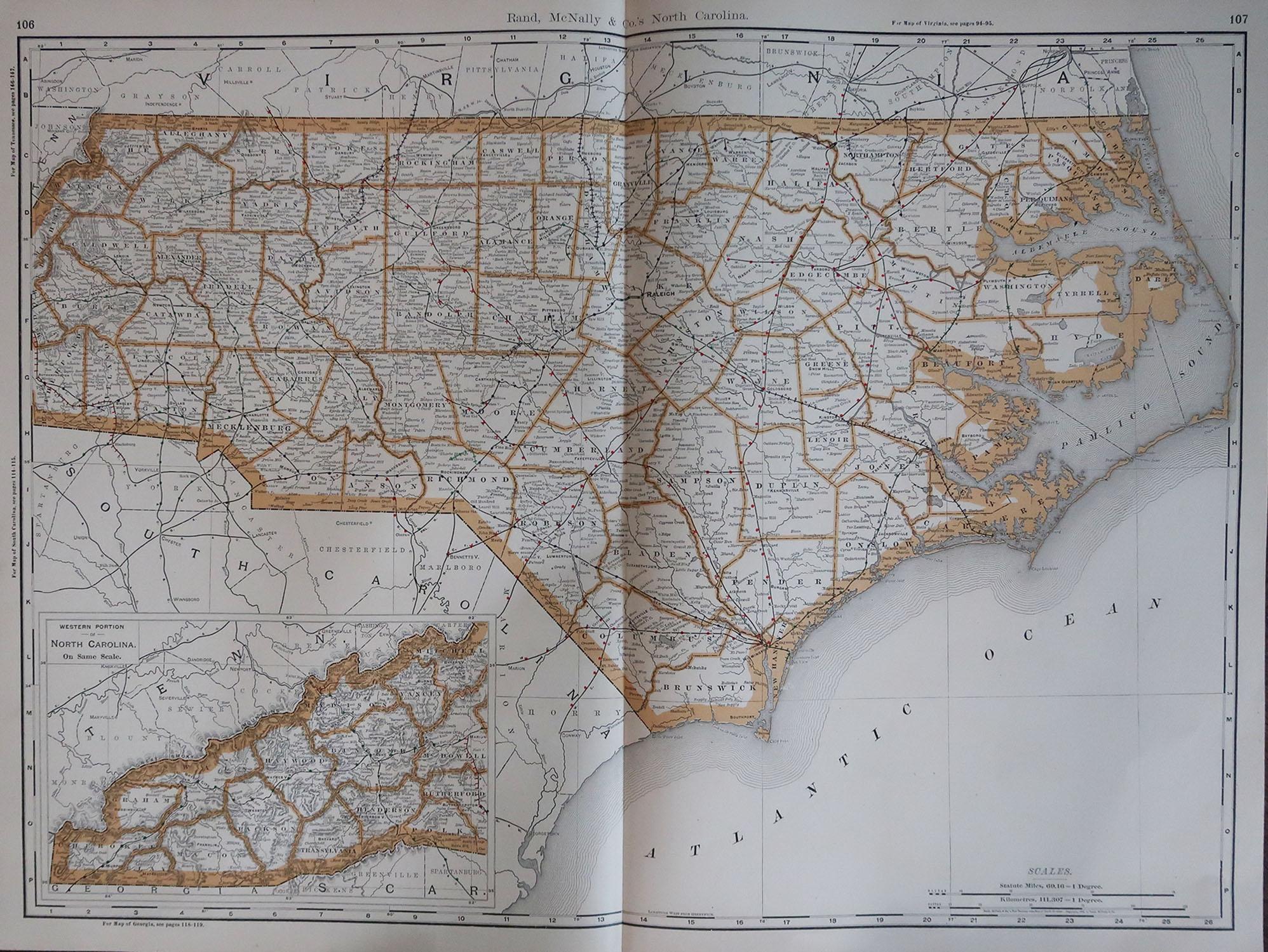 Large Original Antique Map of North Carolina, USA, 1894 For Sale at 1stDibs  | large map of south carolina