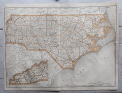 Grande carte ancienne de la Caroline du Nord, USA, 1894