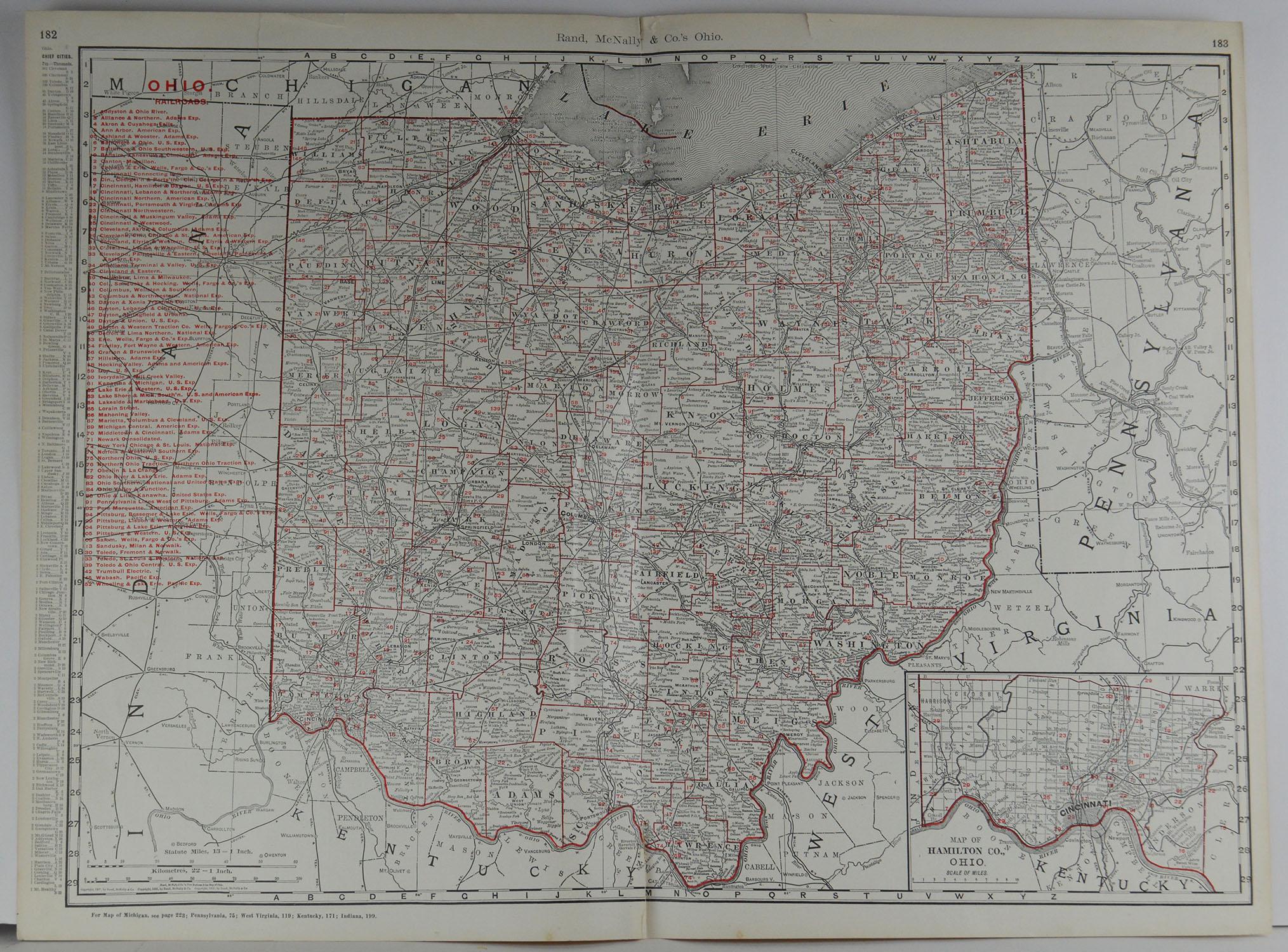 Fabulous monochrome map with red outline color 

Original color

By Rand, McNally & Co.

Published, circa 1900

Unframed

Repairs to minor edge tears.