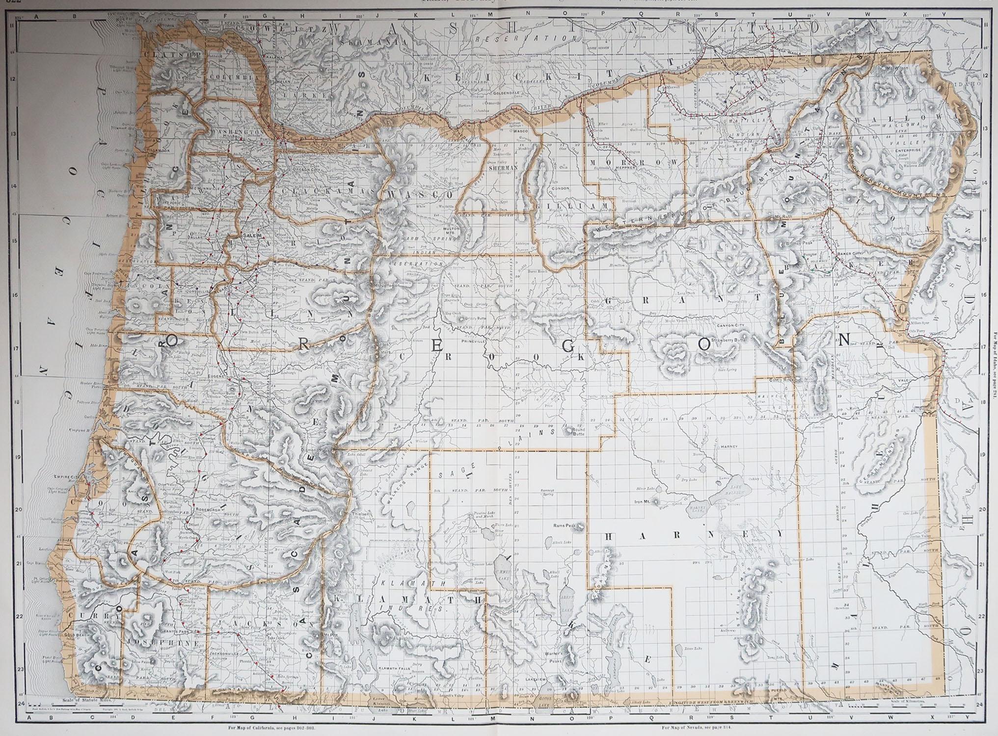 Fabulous map of Oregon.

Original color.

By Rand, McNally & Co.

Published, 1894.

Unframed.

Free shipping.