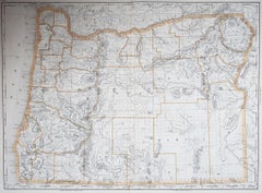 Large Original Antique Map of Oregon, USA, 1894
