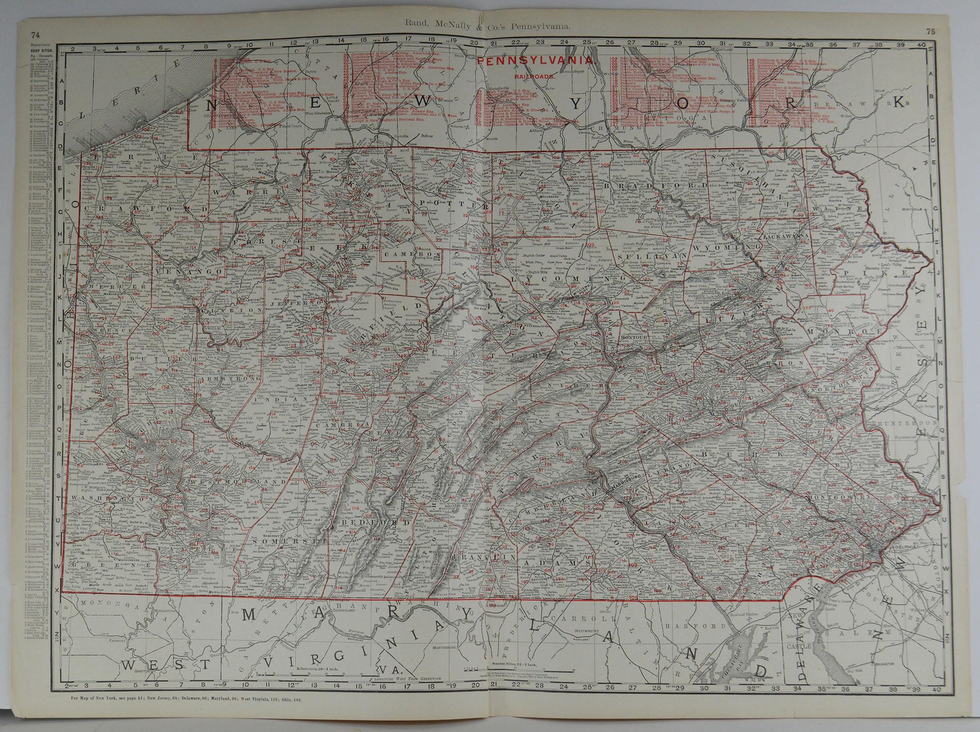 Fabulous monochrome map with red outline color 

Original color

By Rand, McNally & Co.

Published circa 1900

Unframed

minor edge tears and slight paper loss on right margin.