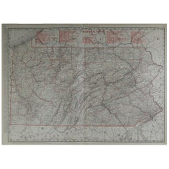 Large Original Antique Map of Pennsylvania by Rand McNally, circa 1900