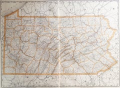 Large Original Antique Map of Pennsylvania, USA, 1894