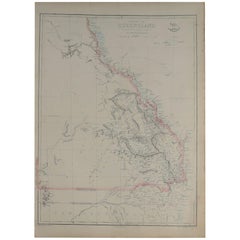 Large Original Antique Map of Queensland, Australia, 1861