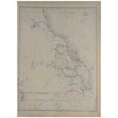 Large Original Antique Map of Queensland, Australia, 1861