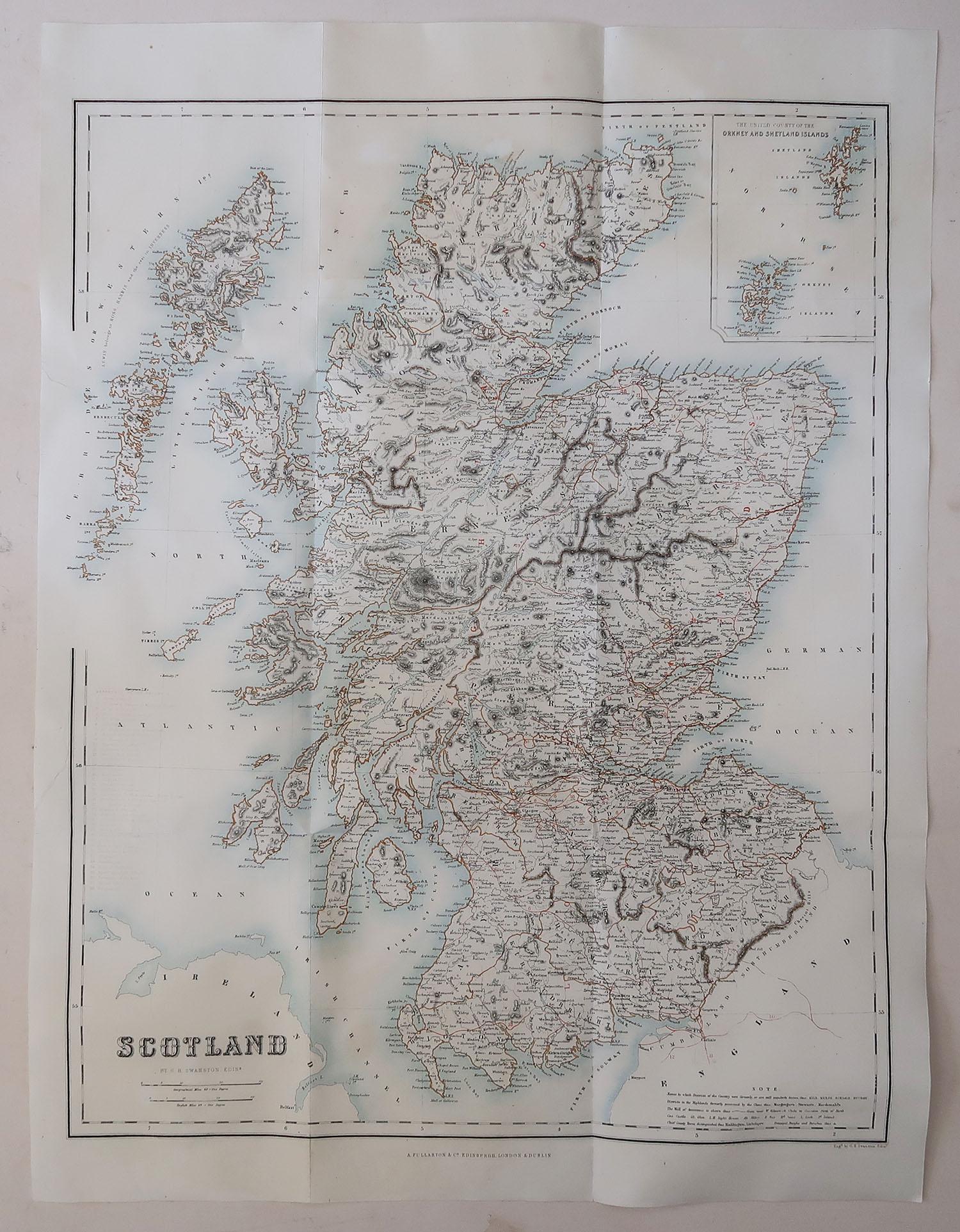 Great map of Scotland

Original color

Good condition / repairs to 2 minor edge tears left side

Engraved by Swanston, Edinburgh

Published by Fullarton, Edinburgh, circa 1870.

Unframed.




  