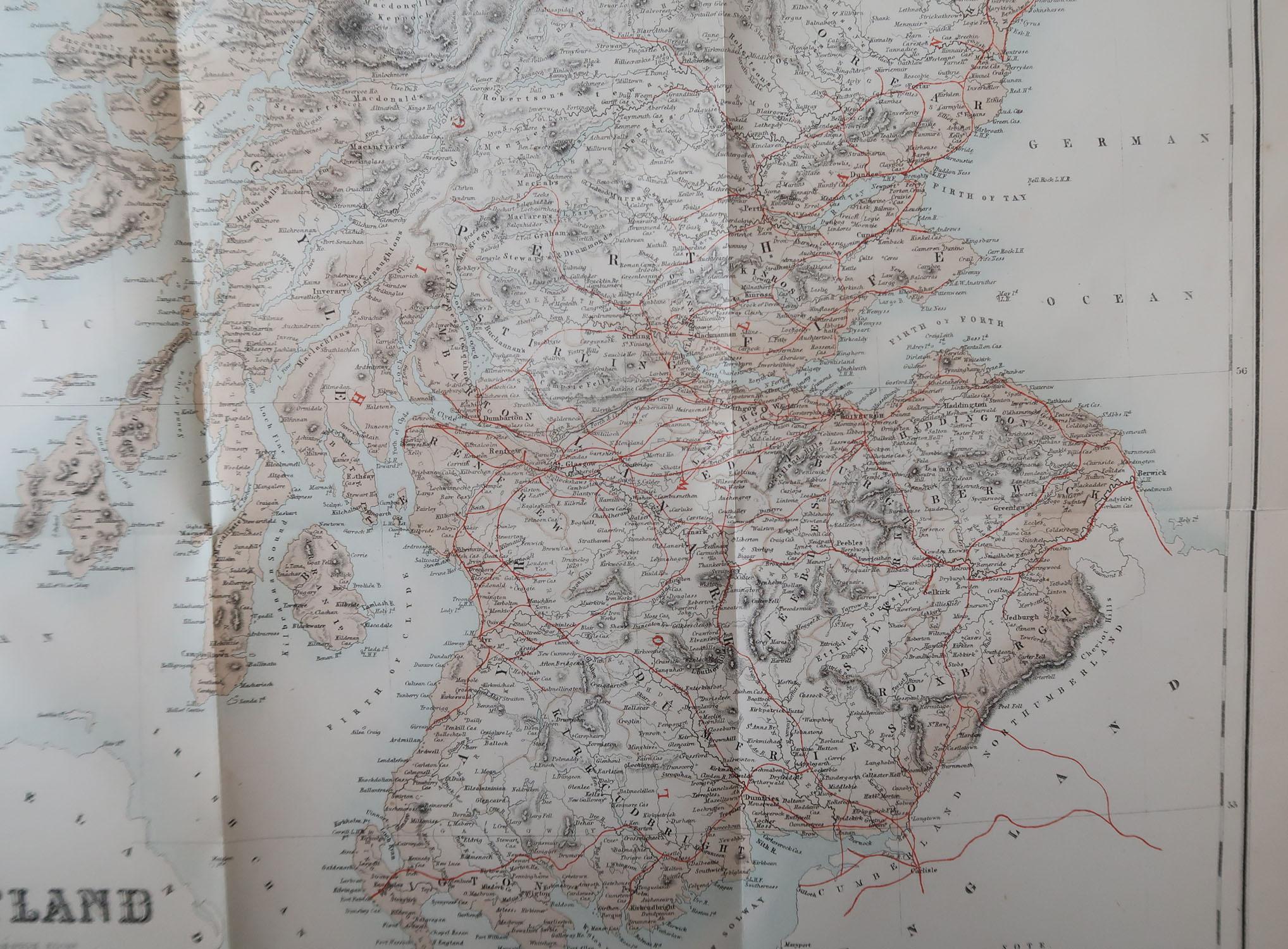 Georgian Large Original Antique Map of Scotland, circa 1870