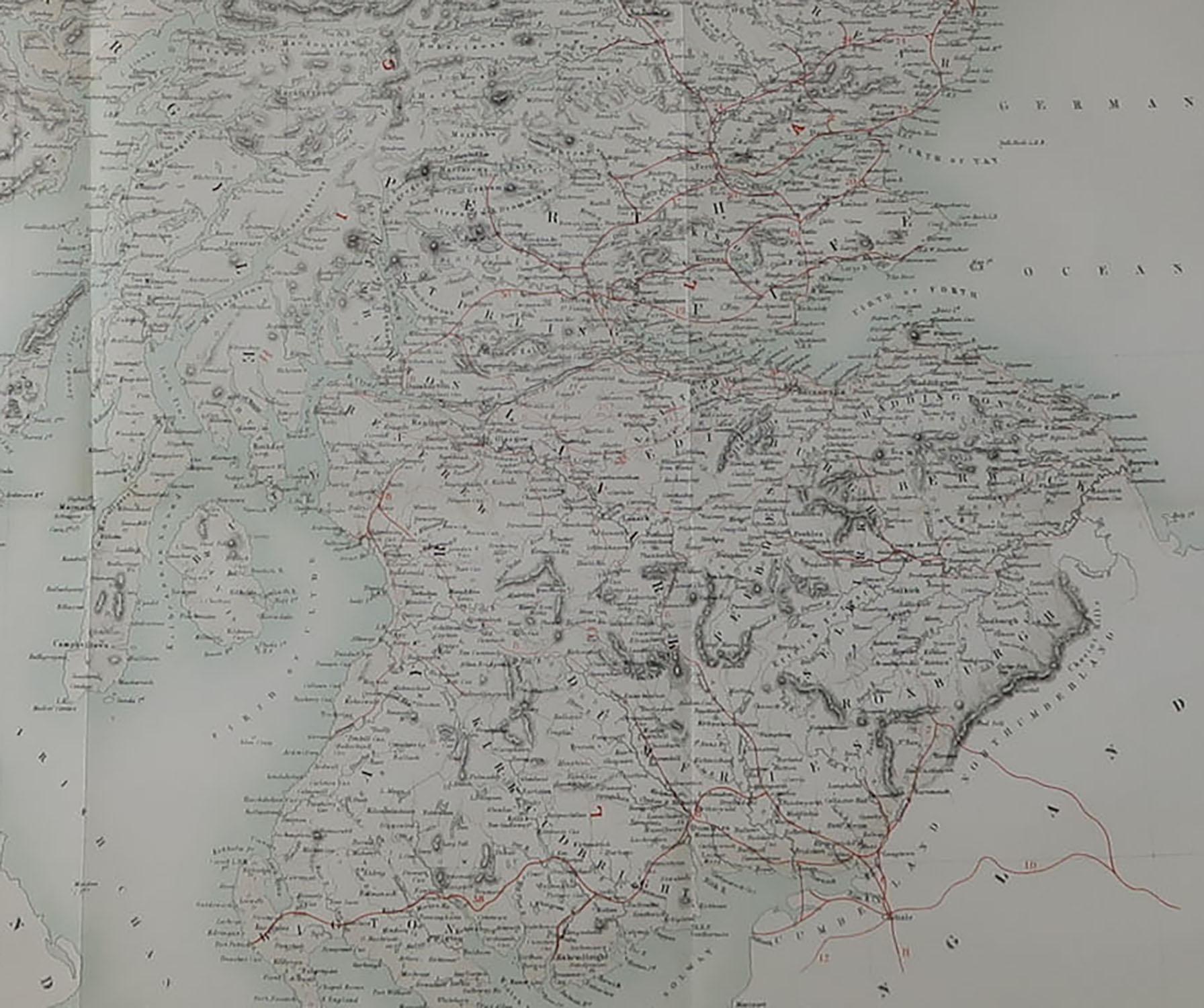 Scottish Large Original Antique Map of Scotland, circa 1870