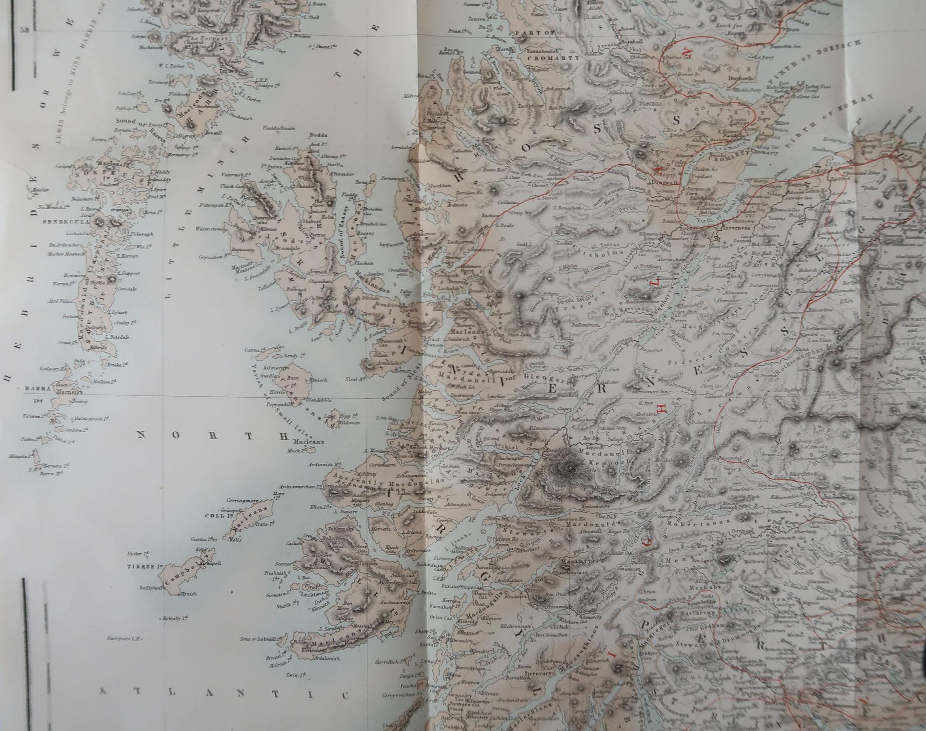 Scottish Large Original Antique Map of Scotland, circa 1870