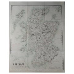 Large Original Antique Map of Scotland, circa 1870