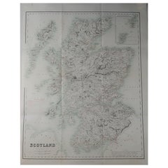 Large Original Antique Map of Scotland, circa 1870