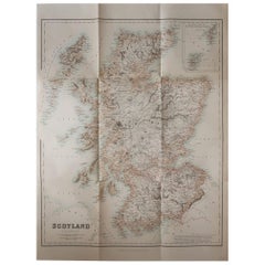 Large Original Antique Map of Scotland, circa 1870