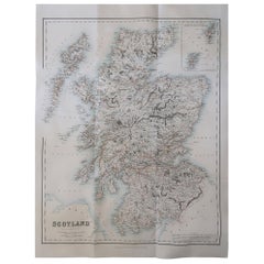 Large Original Antique Map of Scotland, circa 1870
