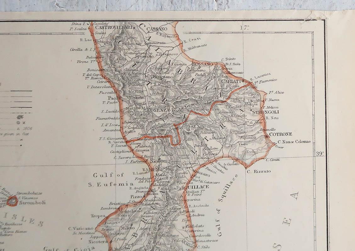 English Large Original Antique Map of Sicily, Italy. John Dower, 1861