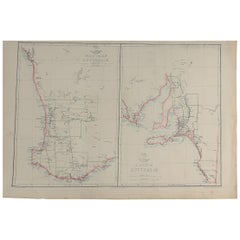 Large Original Antique Map of South and Western Australia, 1861
