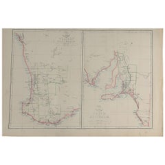 Large Original Antique Map of South and Western Australia, 1861