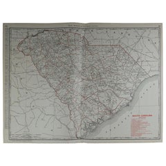 Large Original Antique Map of South Carolina by Rand McNally, circa 1900