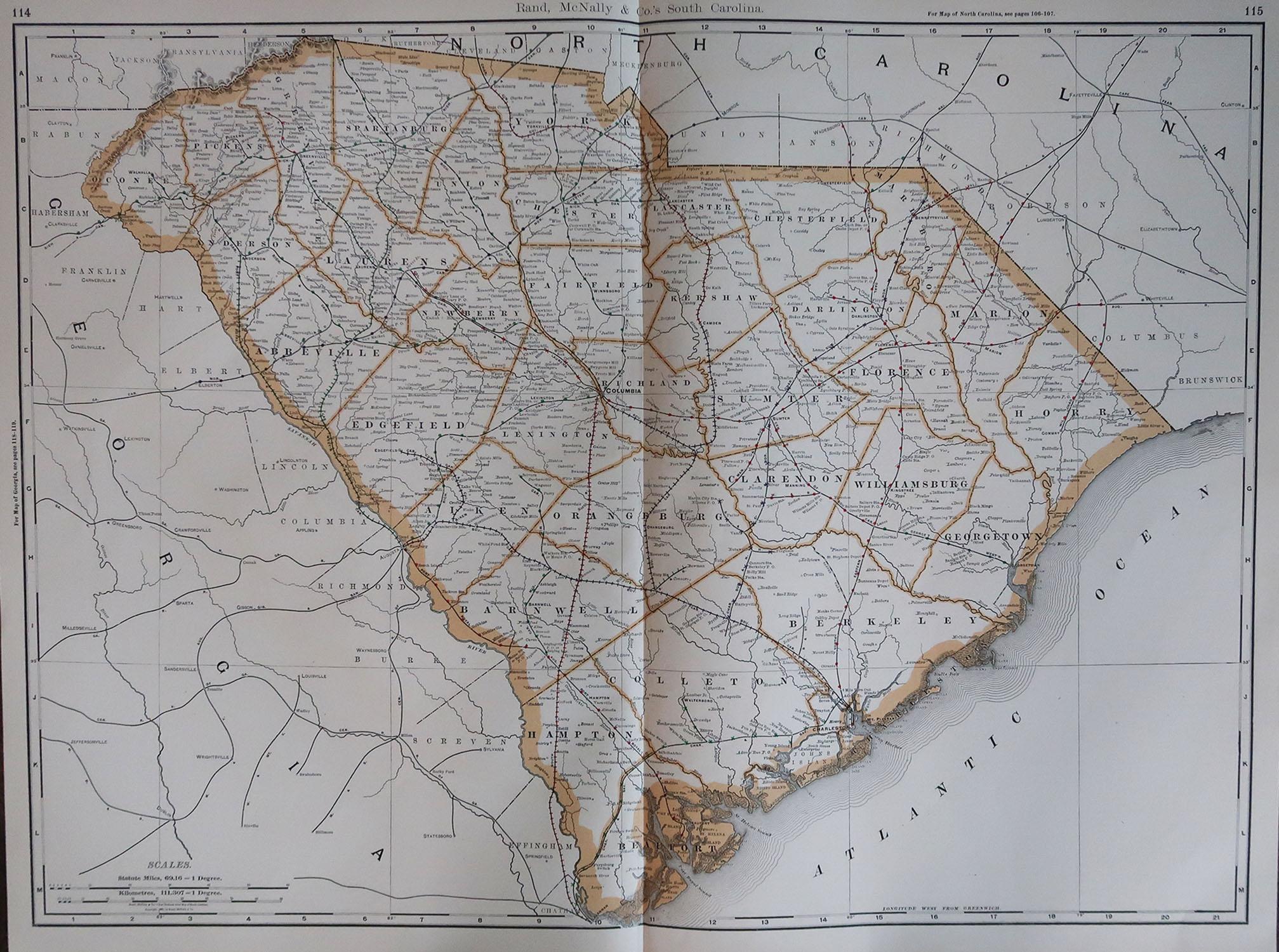 Fabulous map of South Carolina

Original color

By Rand, McNally & Co.

Published, 1894

Unframed

Free shipping.