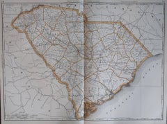 Gran Mapa Antiguo Original de Carolina del Sur, EE.UU., 1894