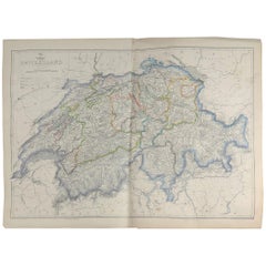 Large Original Antique Map of Switzerland, 1861