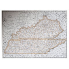 Large Original Antique Map of Tennessee And Kentucky, USA, 1894