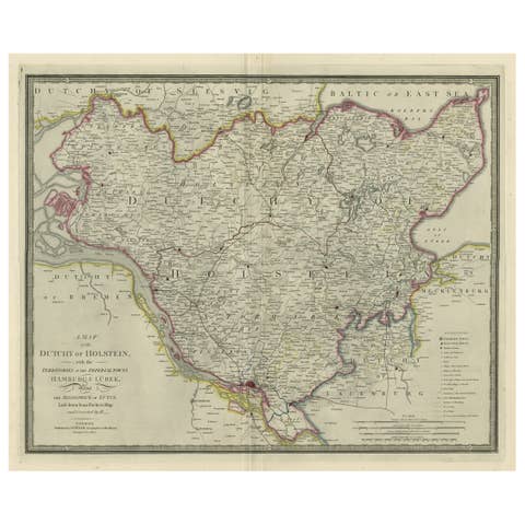 Large Original Antique Map of the Dutchy of Holstein, Germany, ca.1840