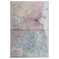 Grande carte ancienne d'origine des vignobles de Dublin, Irlande, vers 1880