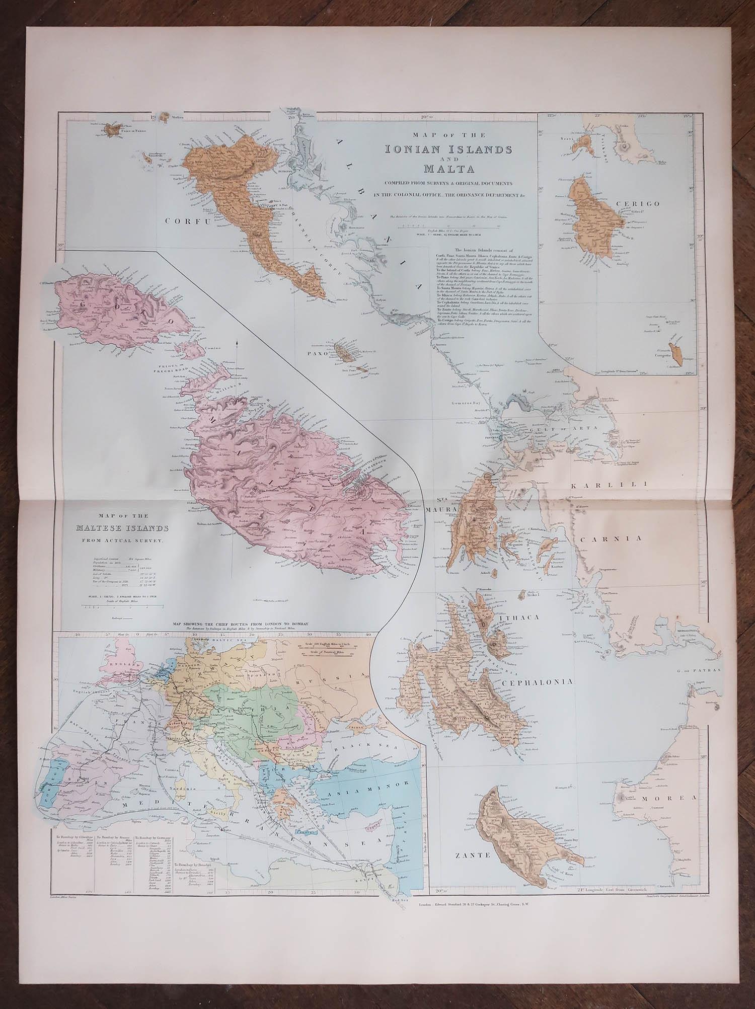 Superb Antique map of The Greek Islands

Published Edward Stanford, Charing Cross, London 1894

Original colour

Good condition

Unframed.

Free shipping








