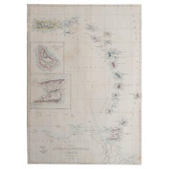 Große Original-Antike Karte der Leeward- und Windward-Inseln. 1861