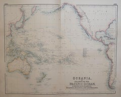 Large Original Antique Map of The Pacific Ocean, Fullarton, C.1870