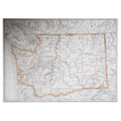 Large Original Antique Map of The State of Washington, USA, 1894