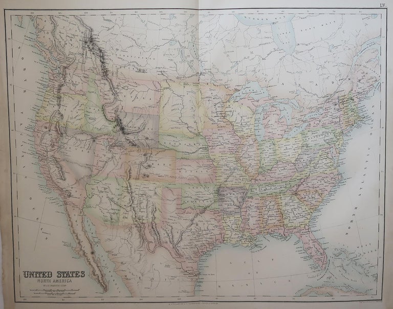 Large Original Antique Map of The United States of America, Fullarton ...