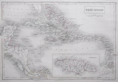 Large Original Antique Map of The West Indies by Sidney Hall, 1847