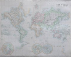 Large Original Antique Map of the World, Fullarton, circa 1870