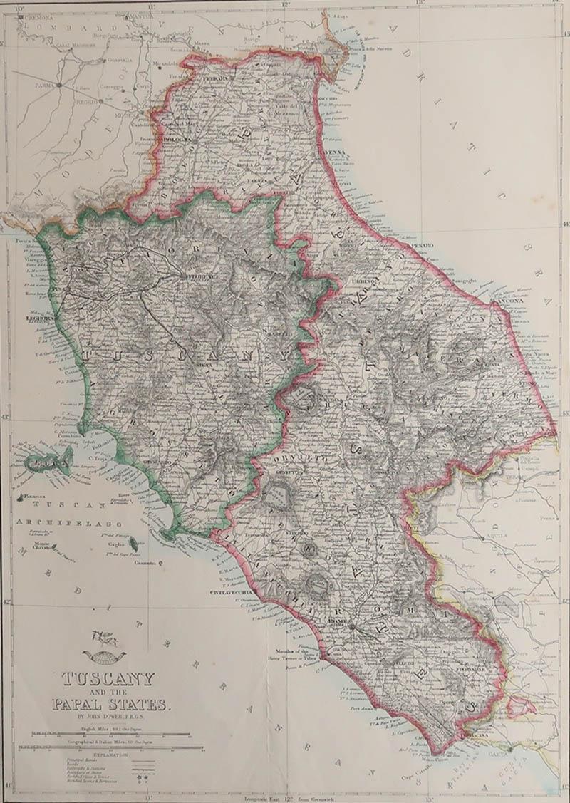 Great map of Tuscany

Lithograph engraving by John Dower

Original colour

Published, 1861

Unframed

Good condition 

Free shipping



 
 