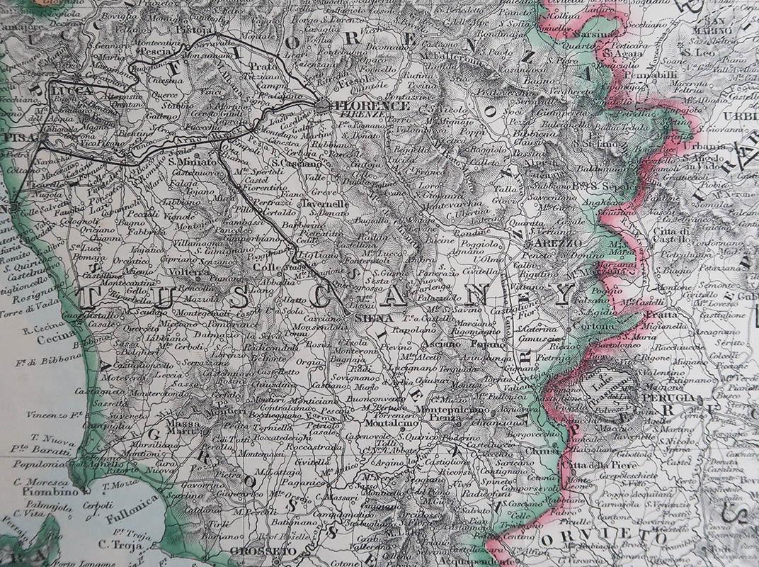 English Large Original Antique Map of Tuscany / Toscana, Italy. John Dower, 1861