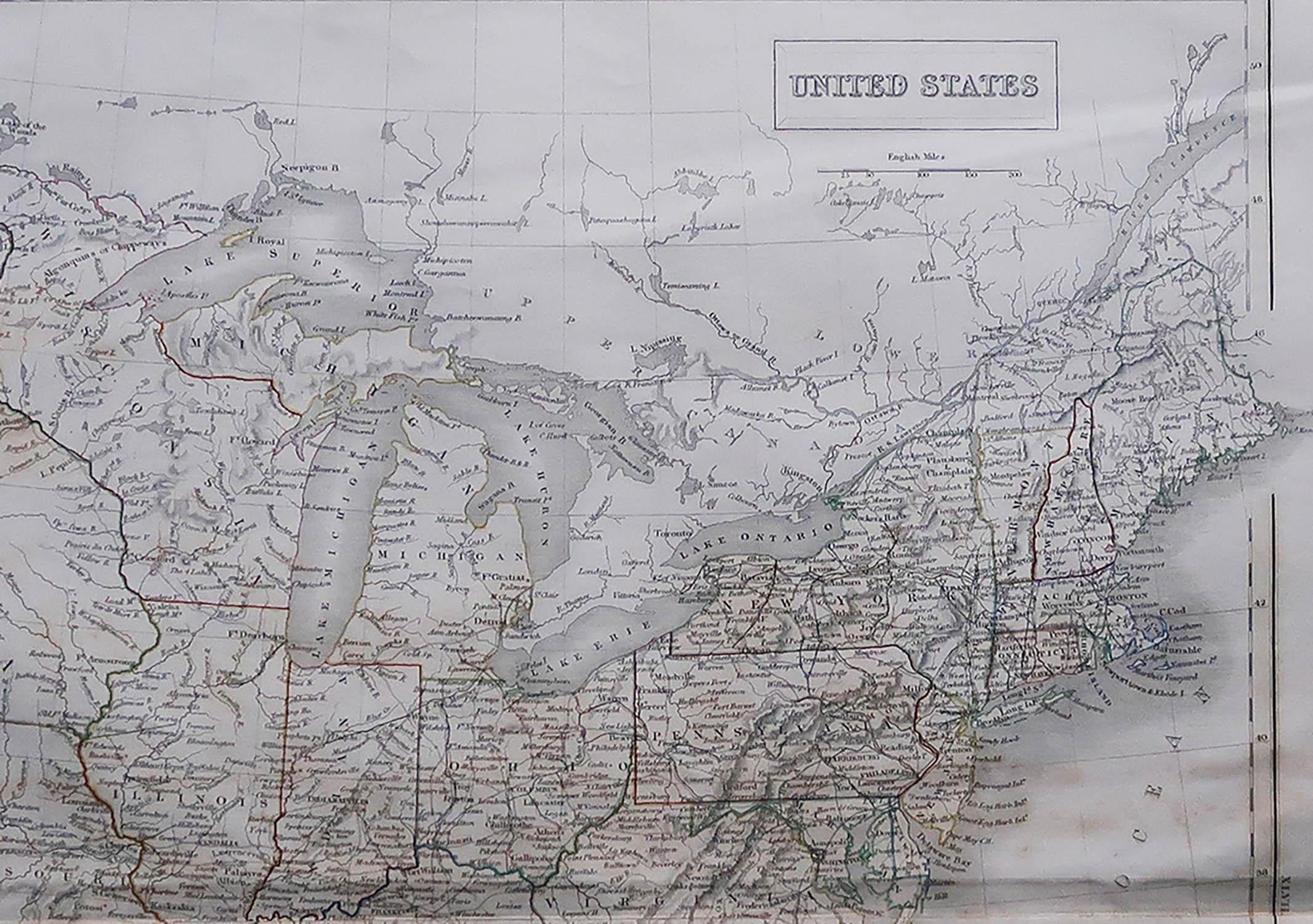 Autre Grande carte ancienne d'origine des États-Unis par Sidney Hall, 1847 en vente