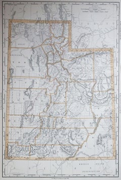 Grande mappa originale antica dello Utah, USA, 1894