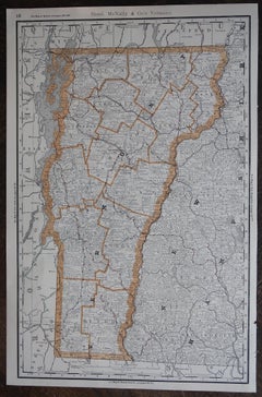 Large Original Antique Map of Vermont, USA, 1894