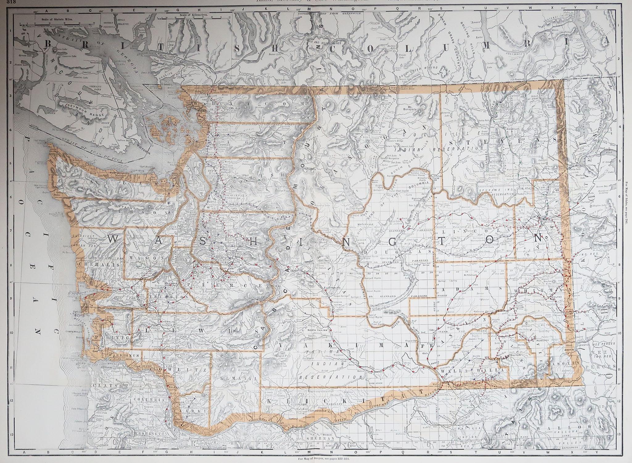 Fabulous map of Washington.

Original color.

By Rand, McNally & Co.

Published, 1894.

Unframed.

Free shipping.